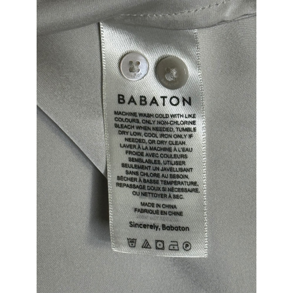 Babaton Satin Wrap Mini Dress Ivory 2XS Shawl Collar Tie Waist Long Sleeve - Picture 6 of 8